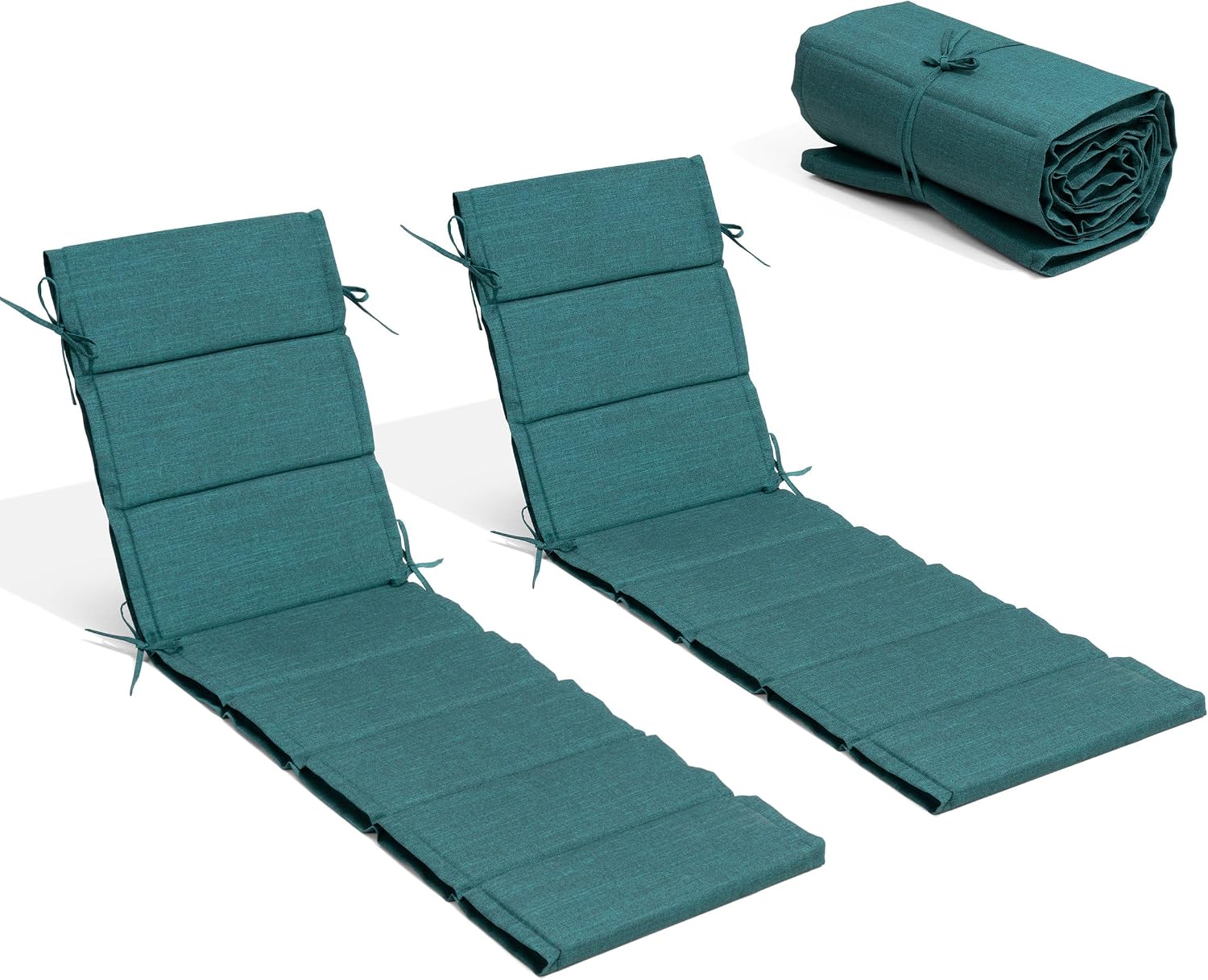 Crestlive Products Chaise Lounge Cushion Outdoor Set of 2 72''Lx21''W, Water Resistant Foldable Patio Lounge Chair Cushions with Straps, Lounger Cushions for Outdoor Furniture, Malachite