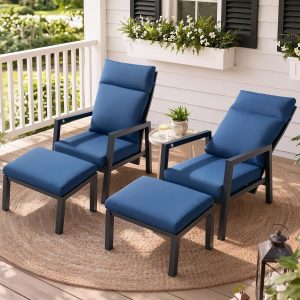 Aluminum Outdoor Recliner with Ottoman Set of 2, Pneumatic, Navy Blue