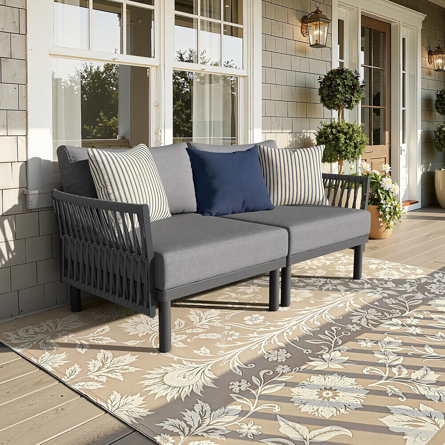 Aluminum Outdoor Patio Furniture Set, 2 Seat Modular Patio Sectional Sofa