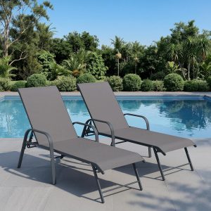 Chaise Lounge Outdoor, Aluminum Pool Lounge Chairs Set of 2 (Gray)