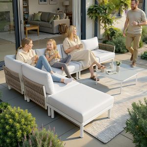 Crestlive Products Aluminum Outdoor Patio Furniture Set, 6 Seat Modular Patio Sectional Sofa, Oversized 31" Deep Seating with 5.1" Extra Thick Cushions for Garden Backyard Poolside
