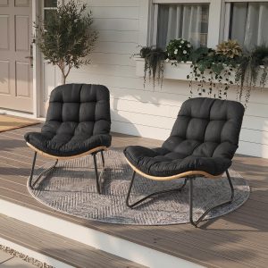 Outdoor Loveseat with Soft Cushion, 1 Seater Boho Patio Couch (2PCS Black)