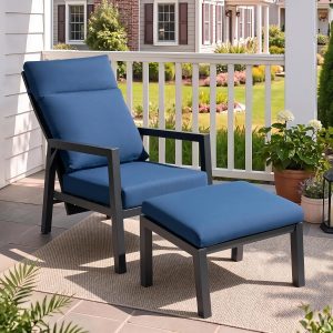 Aluminum Outdoor Patio Chair with Ottoman, Pneumatic Adjustable, Navy Blue