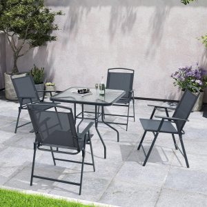 Crestlive Products 5 Piece Patio Dining Set, 4 Folding Chairs and Table